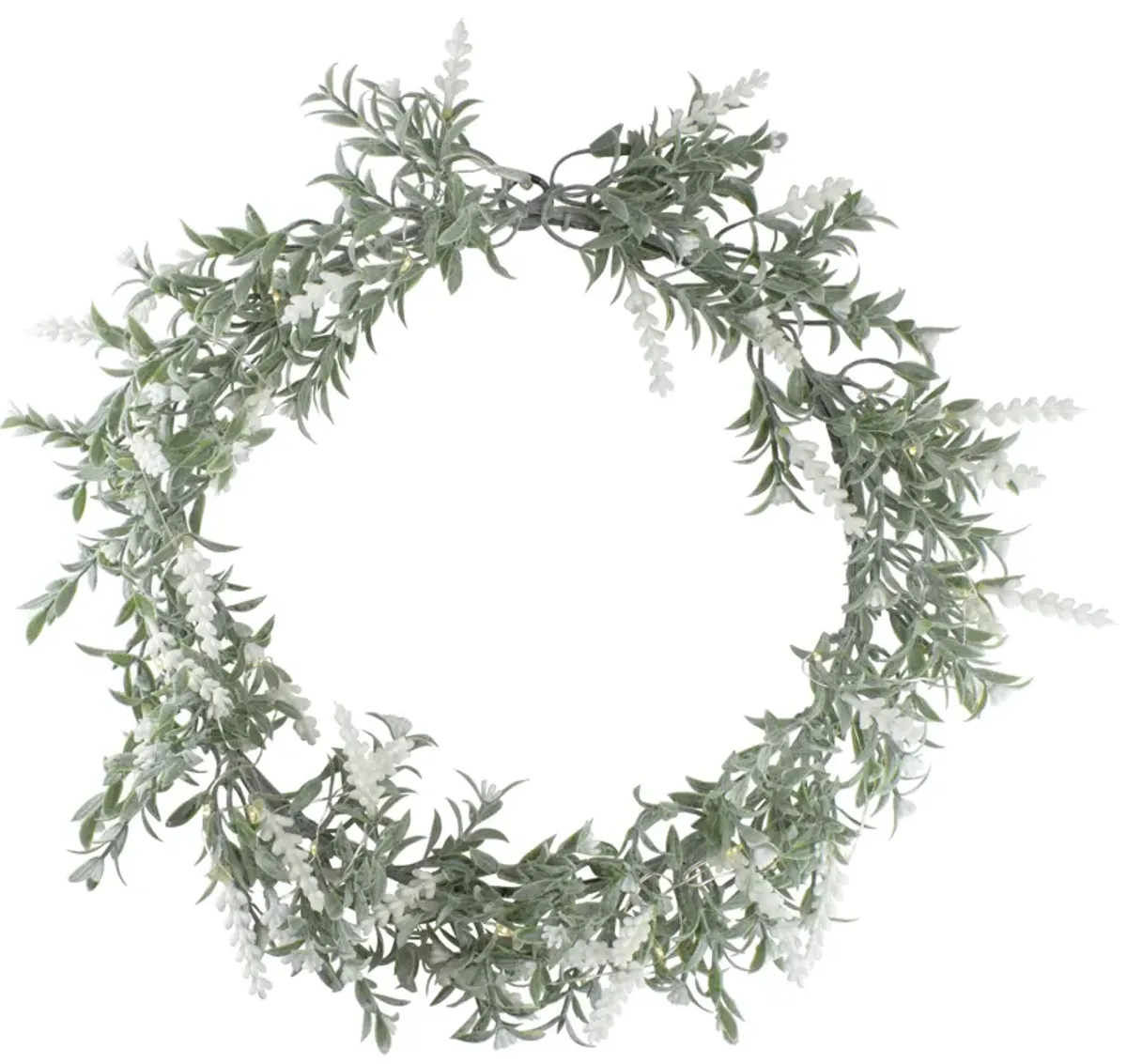 Pre-Lit Battery Operated White Lavender Spring Wreath- 16" - White LED Lights