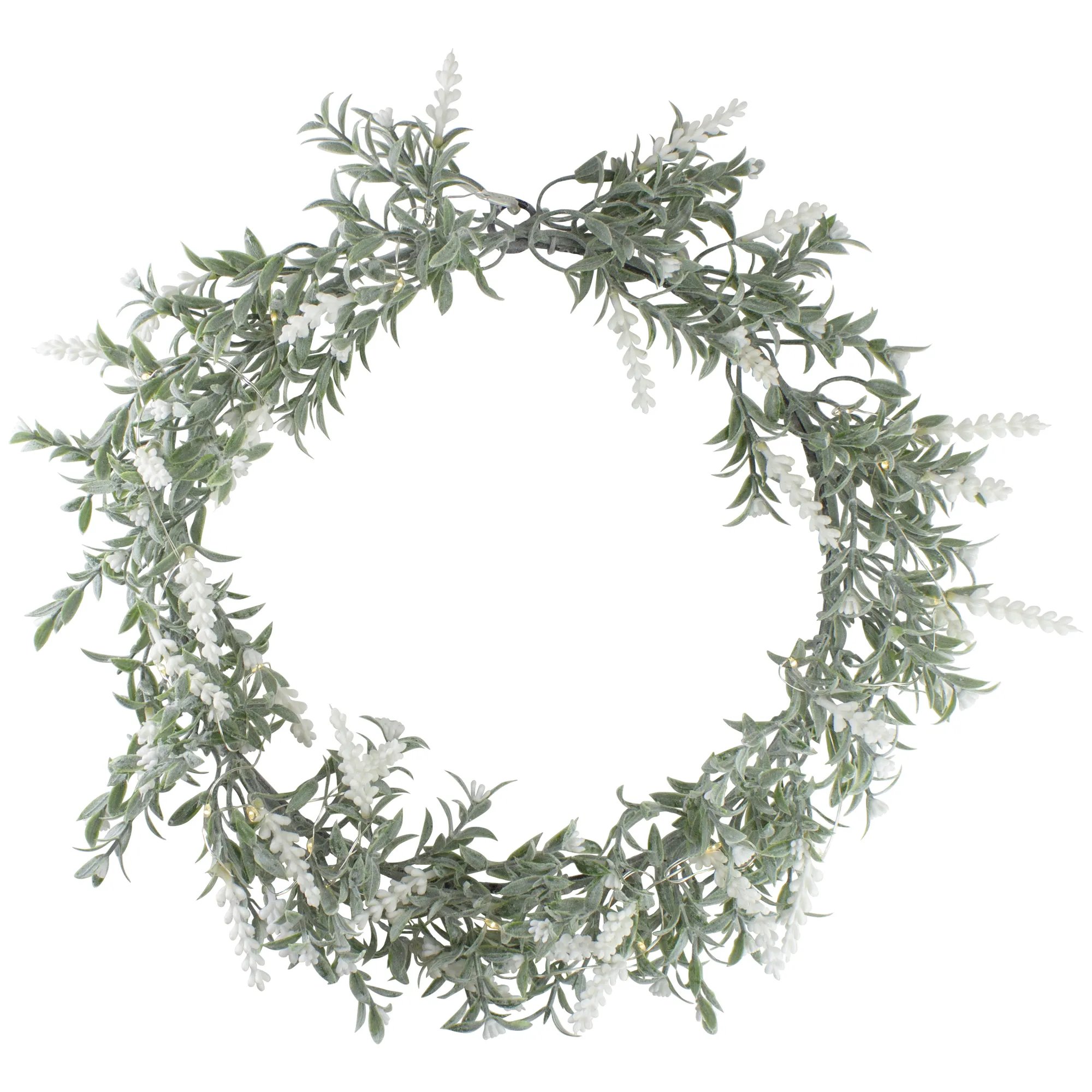 Pre-Lit Battery Operated White Lavender Spring Wreath- 16" - White LED Lights