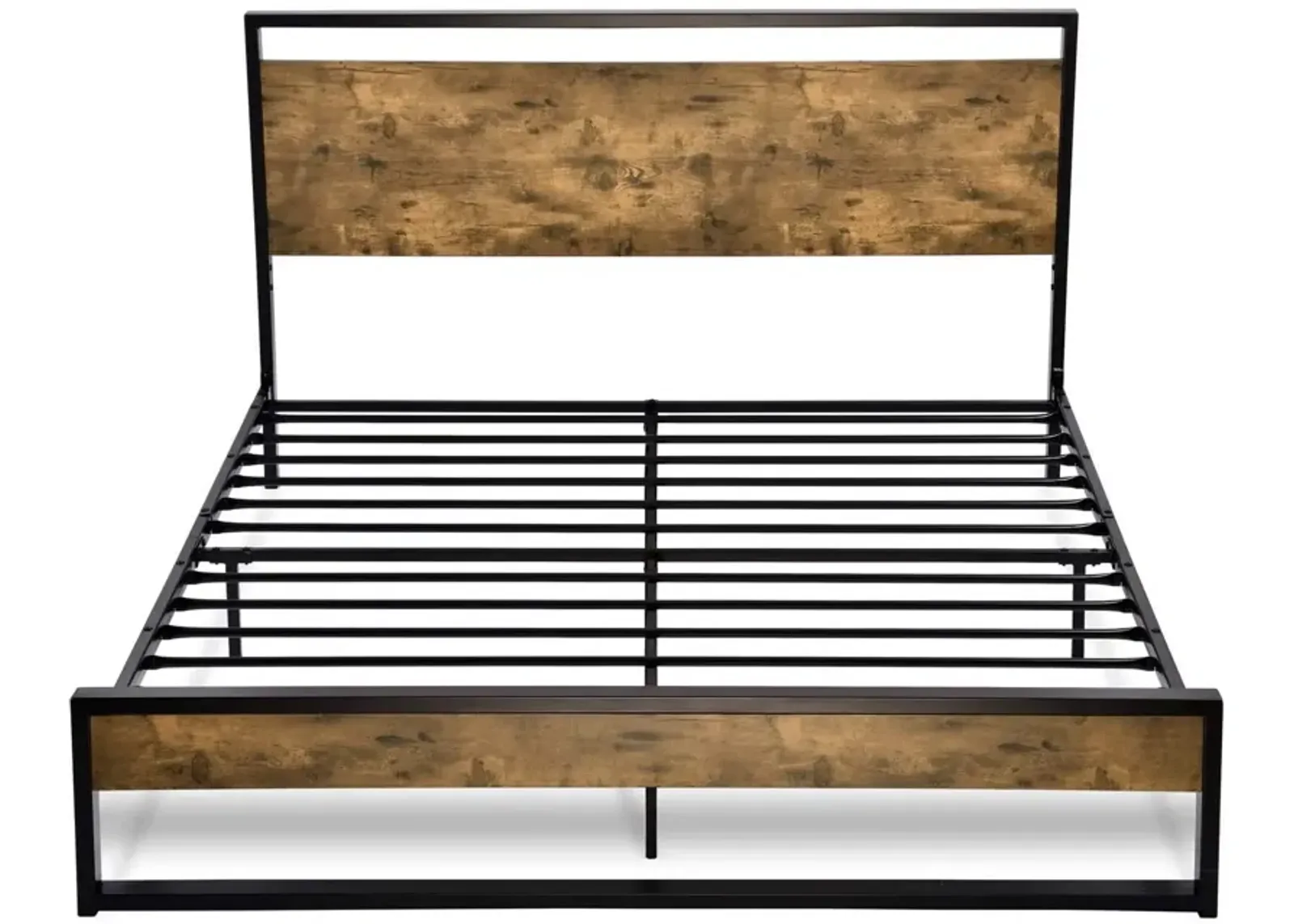 QuikFurn Full size Metal Wood Platform Bed Frame with Industrial Headboard