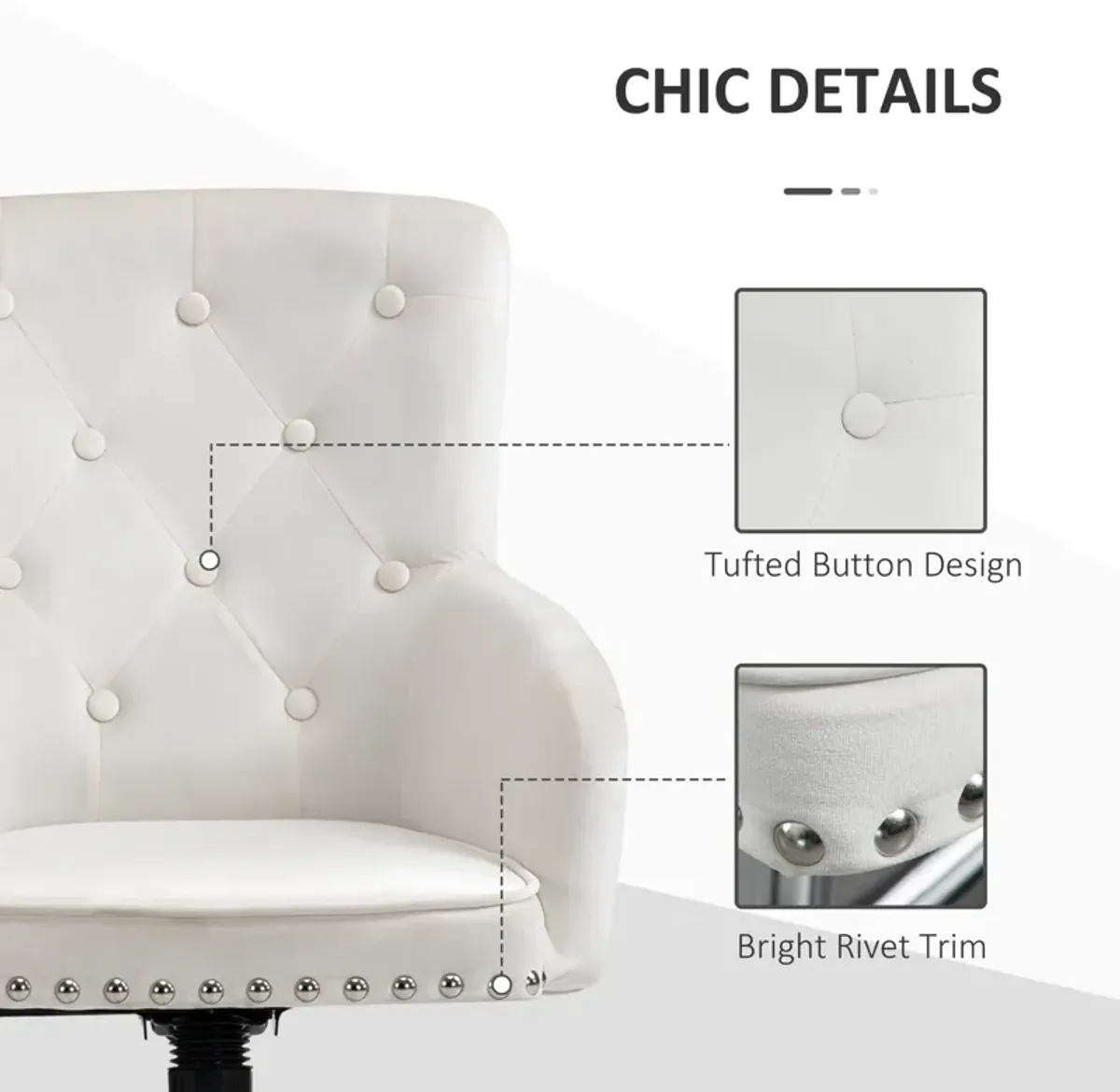 White Velvet Office Chair: Desk Chair with Nailhead Trim and Tufted Back