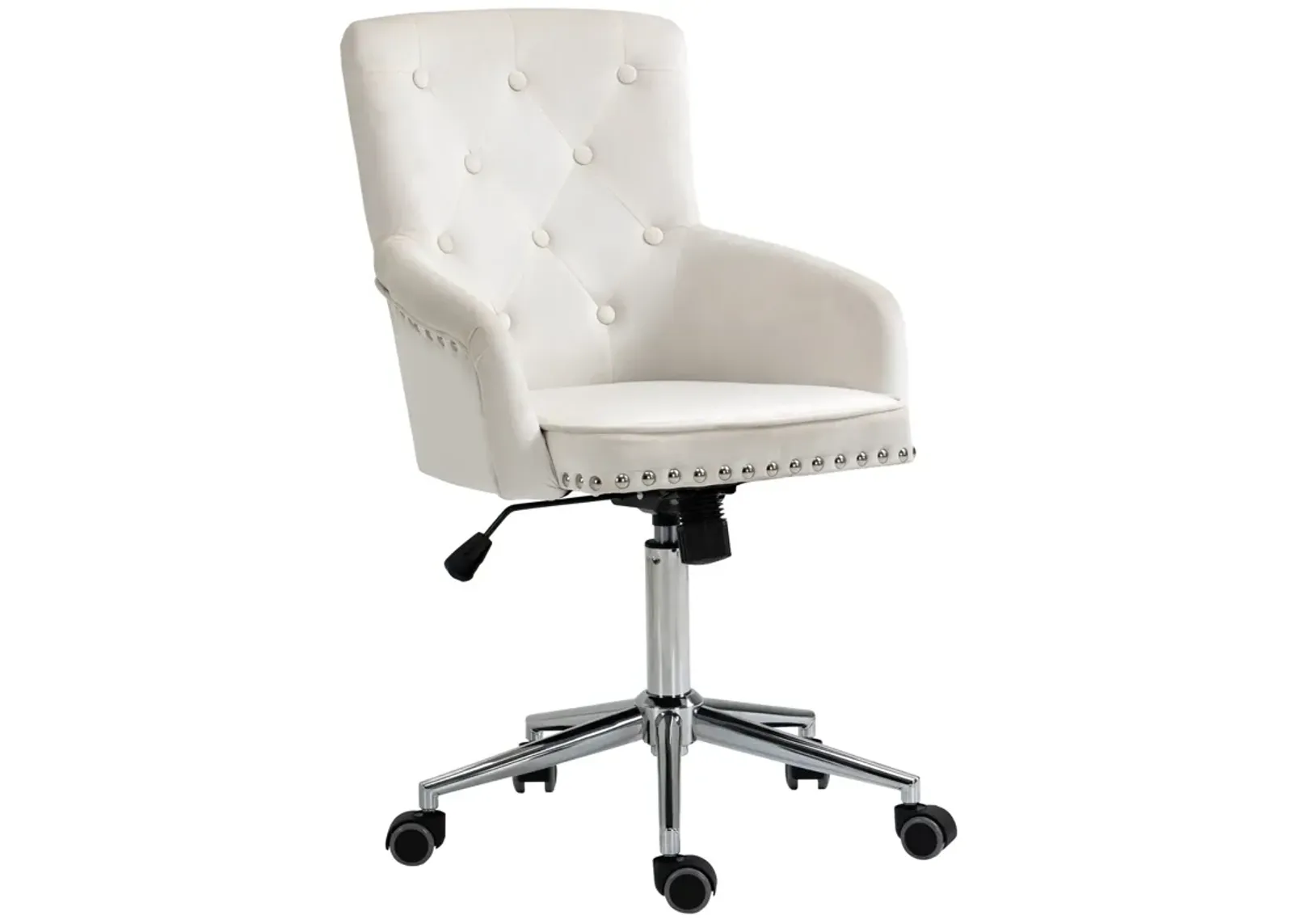 White Velvet Office Chair: Desk Chair with Nailhead Trim and Tufted Back