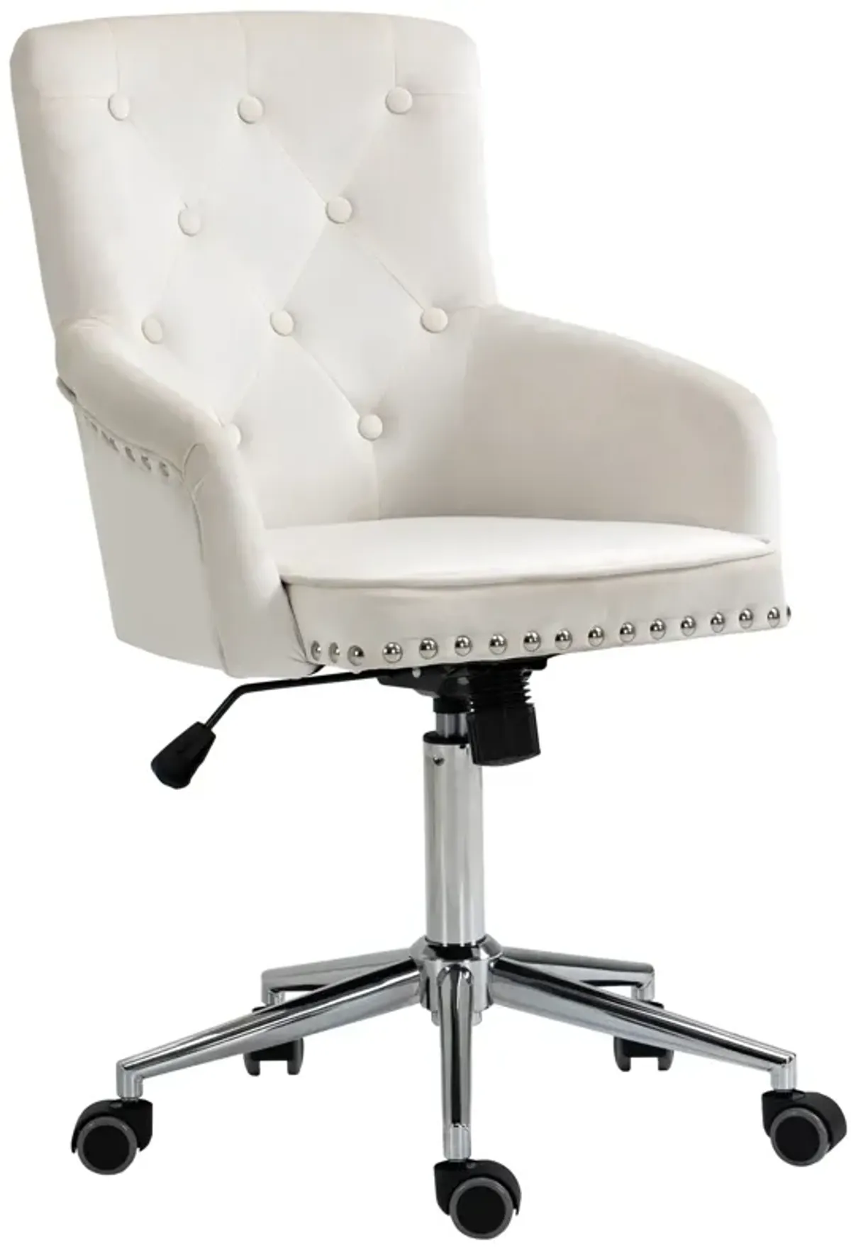 White Velvet Office Chair: Desk Chair with Nailhead Trim and Tufted Back