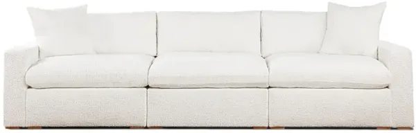 Dexy 84 Inch 3pc Modular Sectional Sofa, 2 Pillows, Ivory Teddy Fabric - Benzara