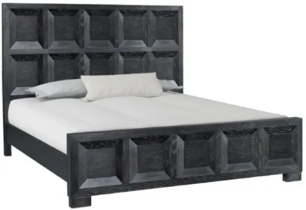 Kizie King Bed, Classic Recessed Panel, Weathered Black Solid Wood - Benzara