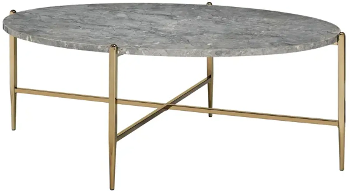 ACME Tainte Coffee Table, Faux Marble & Champagne Finish