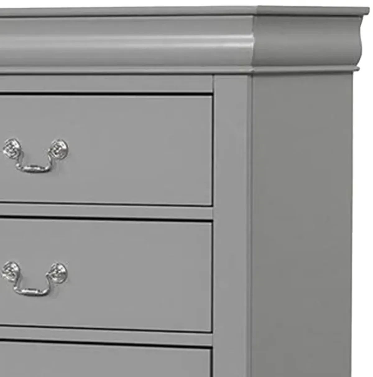 Ryla Tall Dresser Chest, 5 Drawers, Metal Handles, Light Gray Solid Wood