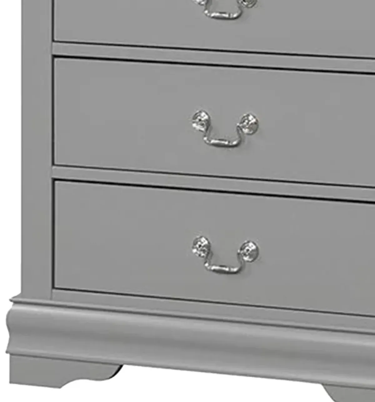 Ryla Tall Dresser Chest, 5 Drawers, Metal Handles, Light Gray Solid Wood