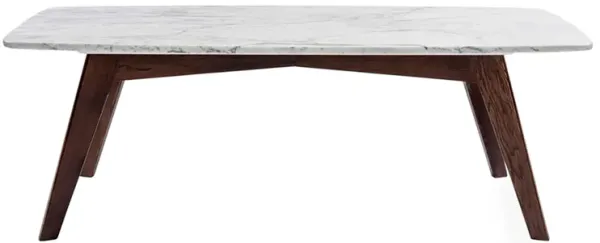 Faura 18" x 43.5" Rectangular Italian Carrara White Marble Coffee Table with Legs