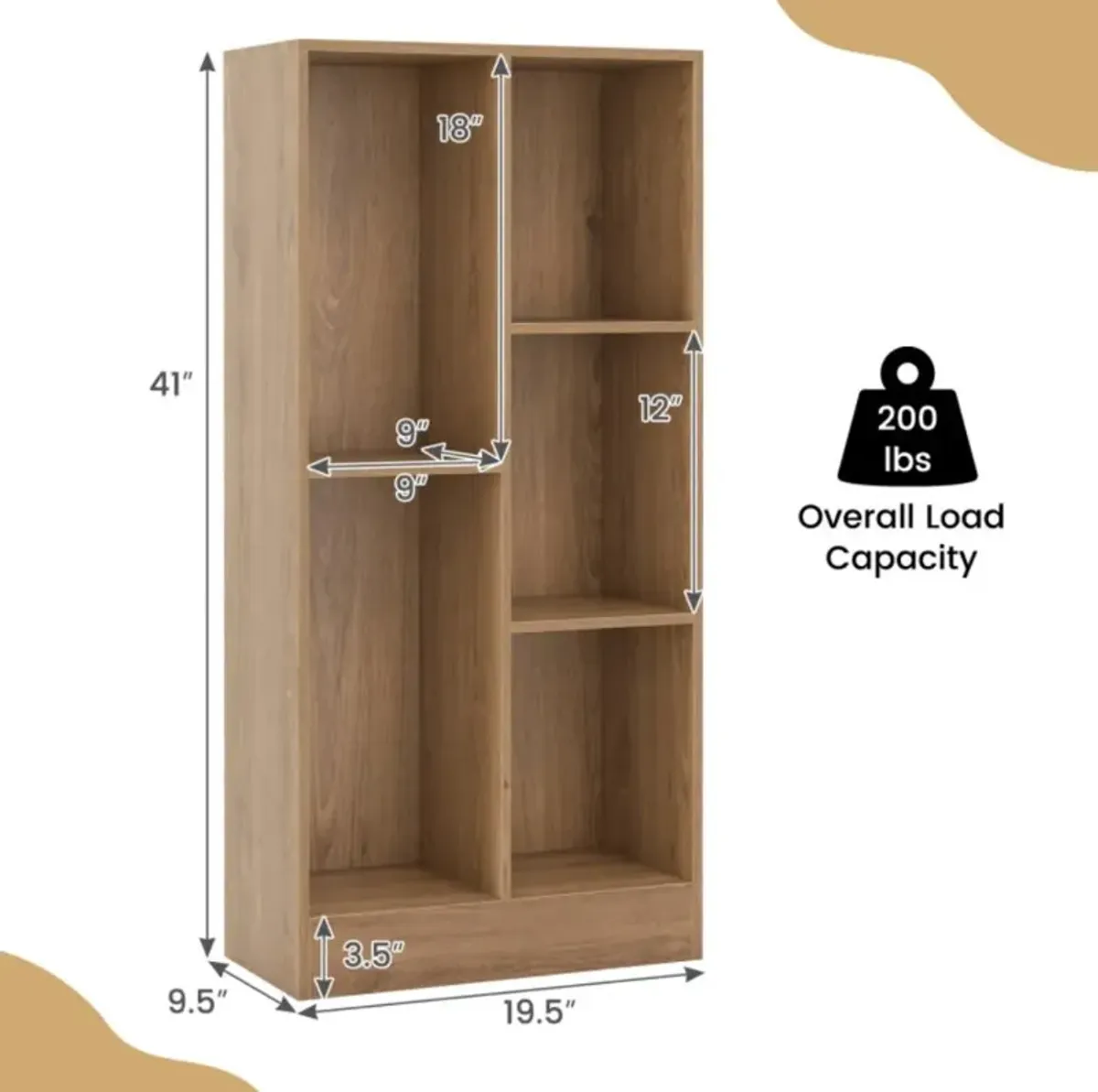 Hivvago 41 Inches 5-Cube Floor Bookcase with 2 Anti-Tipping Kits