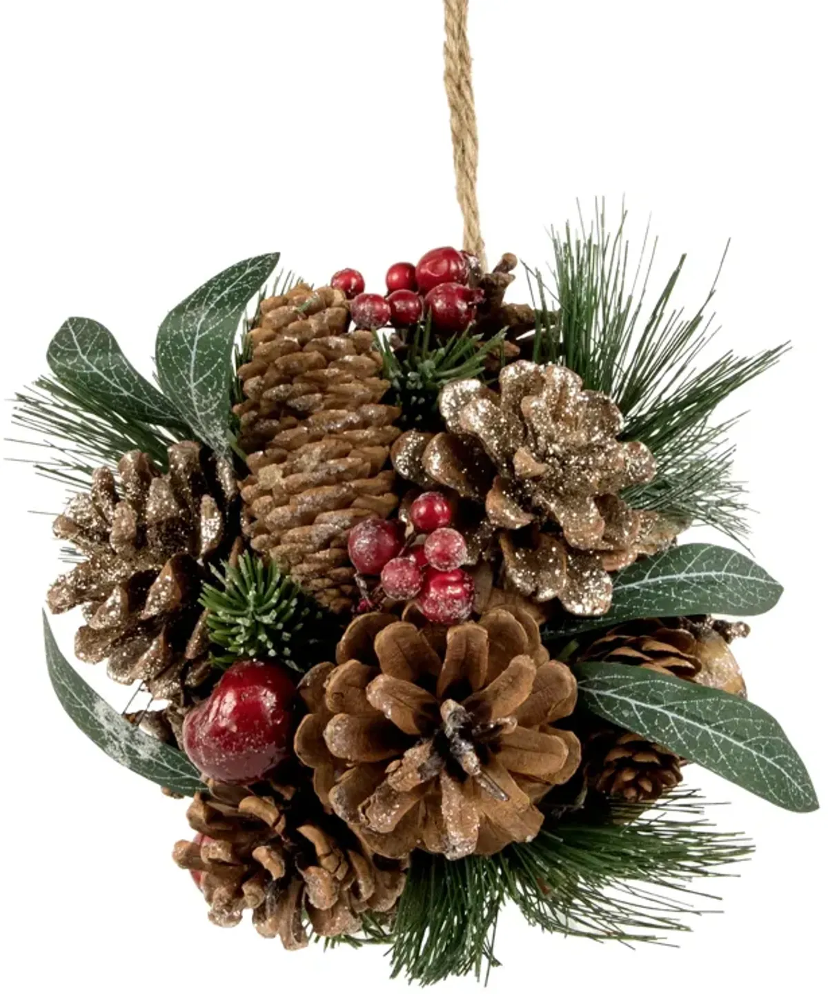 6" Green Mixed Foliage  Pinecone and Berries Hanging Christmas Ball Ornament