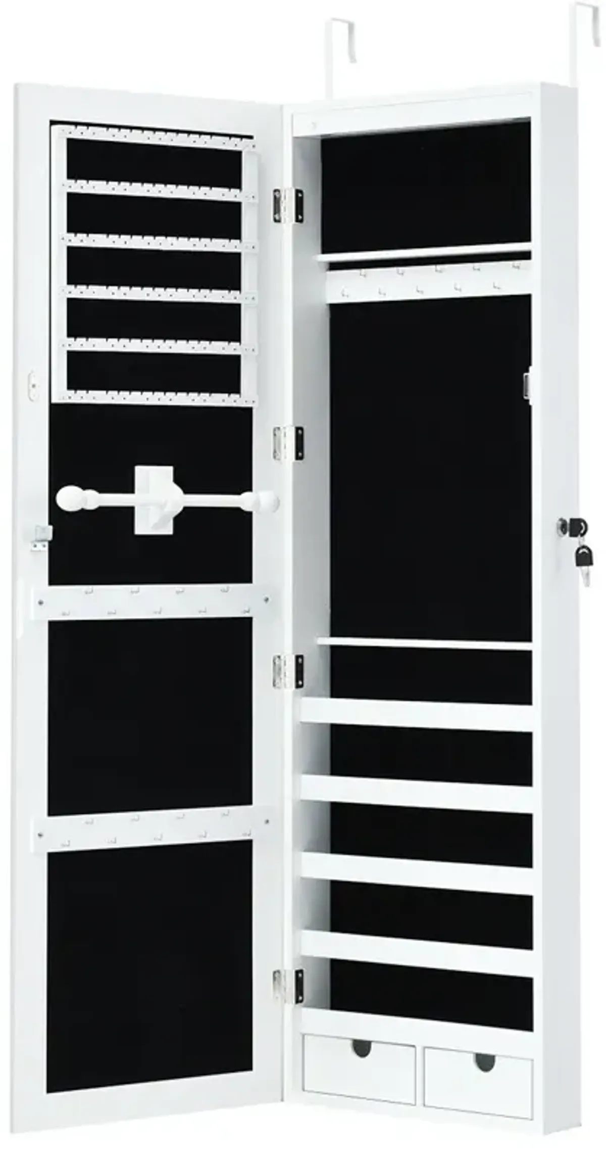 Door Mounted Lockable Mirrored Jewelry Cabinet with LED Lights