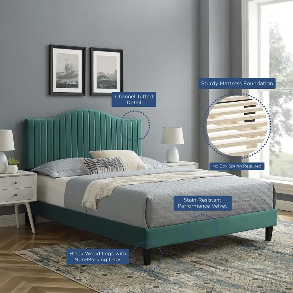 Modway - Juniper Channel Tufted Performance Velvet Twin Platform Bed