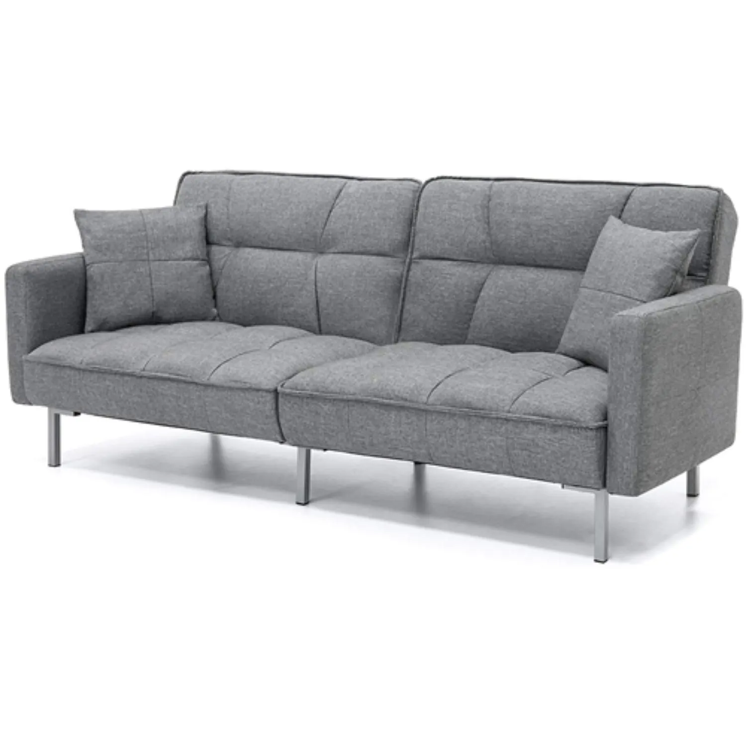 Modern Grey Linen Split Back Futon Sofa Bed Couch