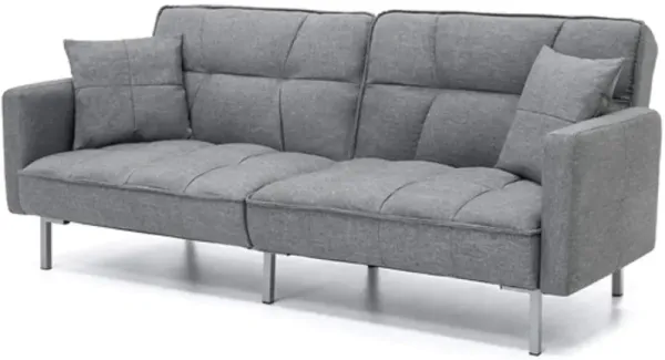 Modern Grey Linen Split Back Futon Sofa Bed Couch