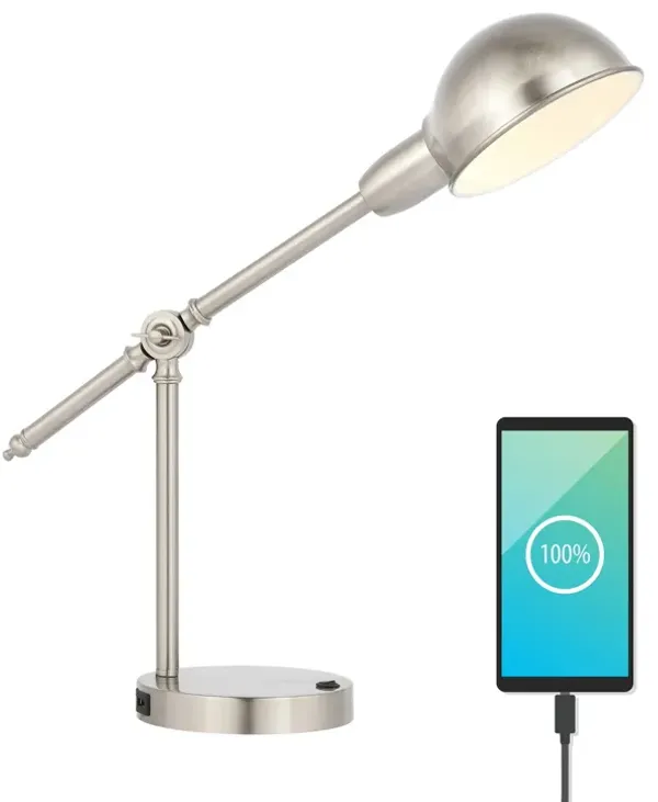 Curtis Vintage Industrial Iron Adjustable Dome Shade LED Task Lamp with USB Charging Port