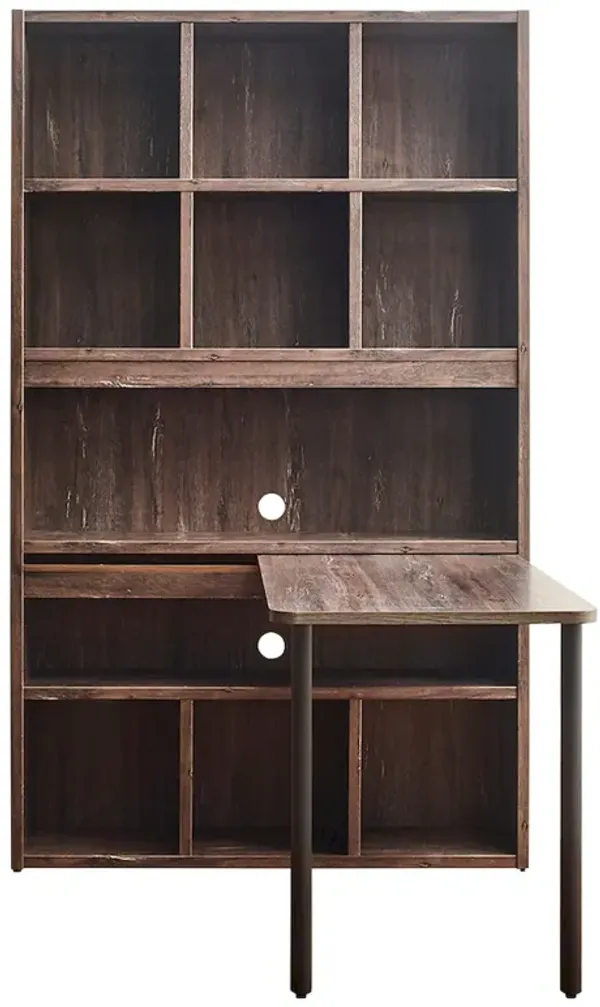 FC Design Klair Living Farmhouse Wood Desk with Bookcase in Rustic Gray