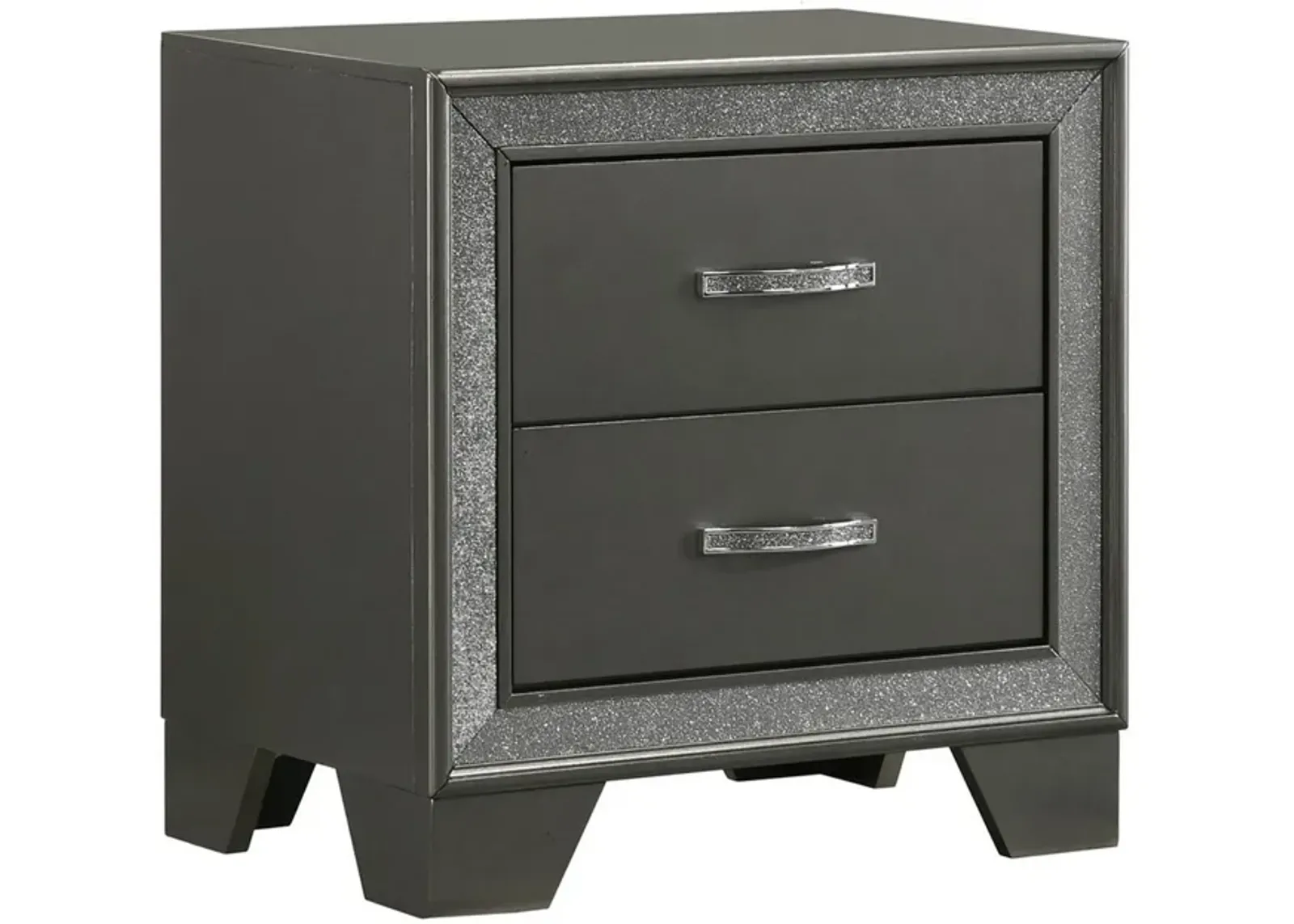 Zula 24 Inch 2 Drawer Nightstand, Faux Diamond Trim, Metal Handles, Gray-Benzara