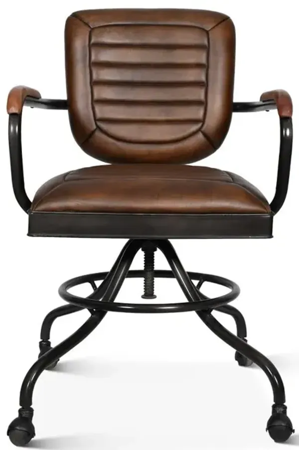World Interiors Brisbane Desk Chair In Antique Whiskey Leather