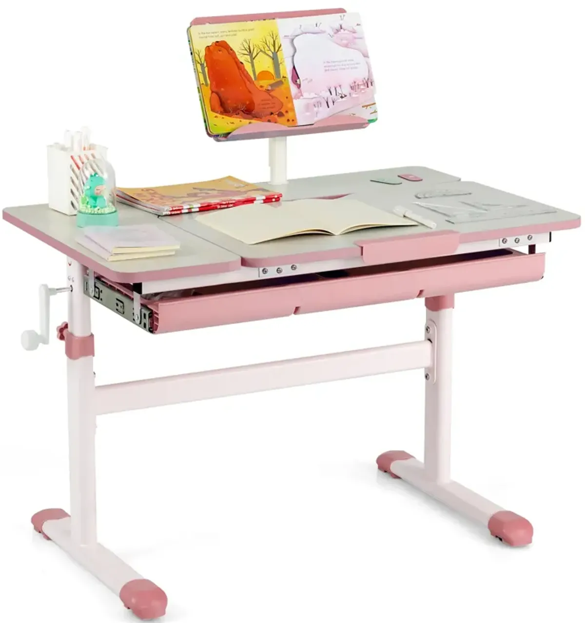 Height-Adjustable Kids Desk with Tilt Desktop and Book Stand