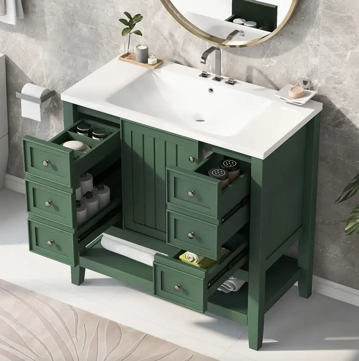 Gewnee 36" Bathroom Vanity with Sink Combo, One Cabinet and Three Drawers, Solid Wood and MDF Board