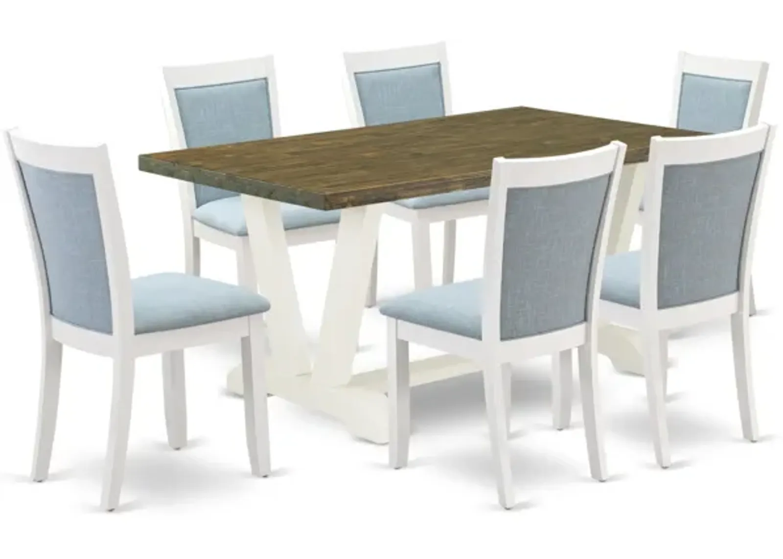 East West Furniture V076MZ015-7 7Pc Dinette Set - Rectangular Table and 6 Parson Chairs - Multi-Color Color