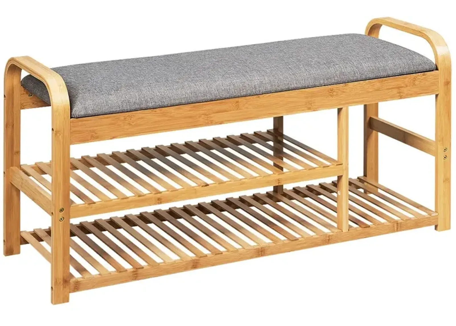 3-Tier Bamboo Shoe Rack Bench with Cushion-Natural