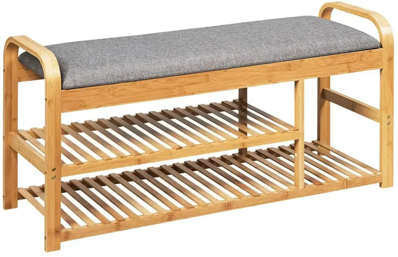 3-Tier Bamboo Shoe Rack Bench with Cushion-Natural