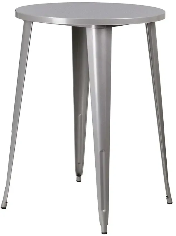 Outdoor 30-inch Round Metal Cafe Bar Patio Table in Silver