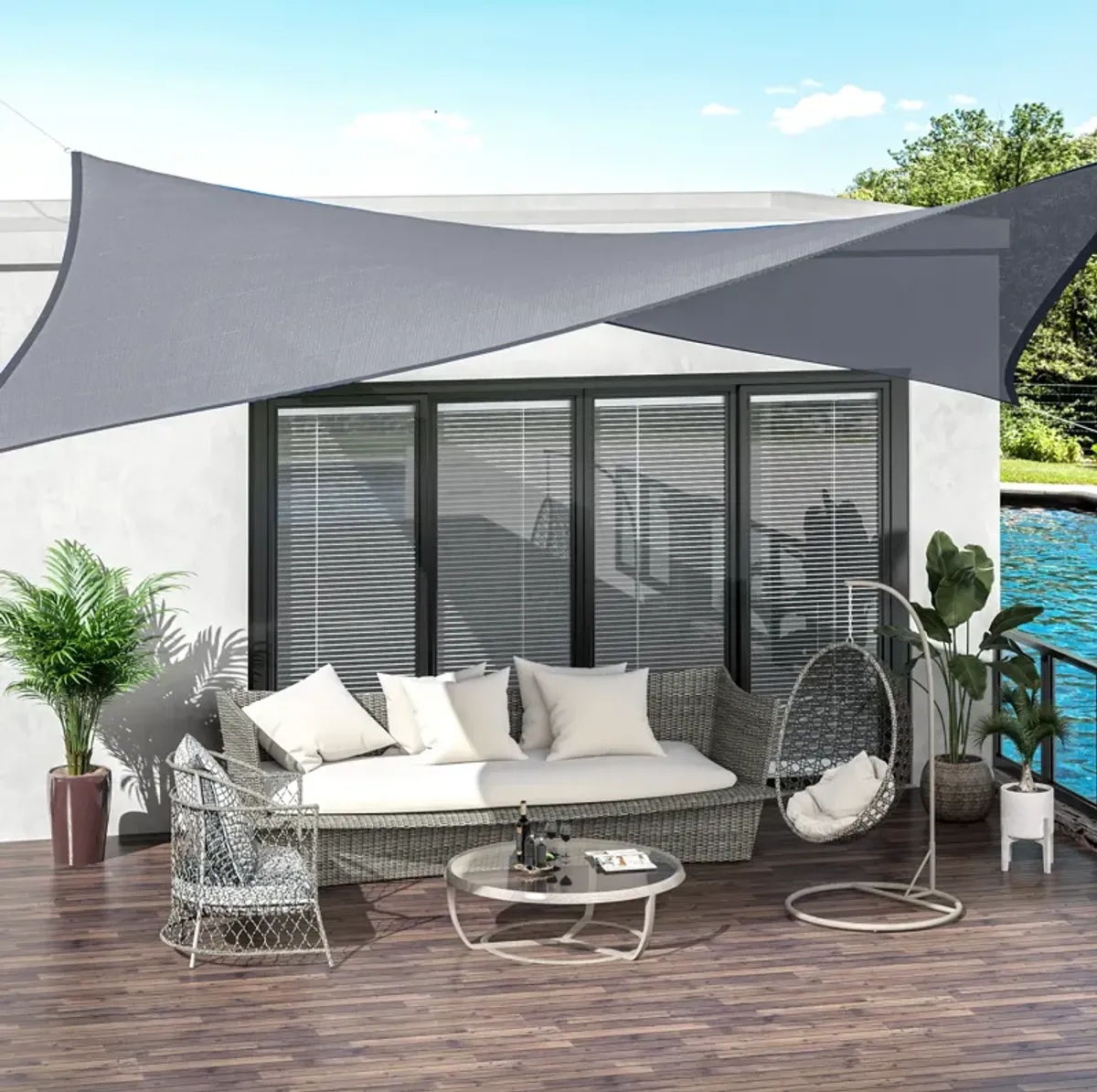 Outsunny 13' x 20' Rectangle Sun Shade Sail Canopy Outdoor Shade Sail Cloth for Patio Deck Yard with D-Rings and Rope Included - Gray