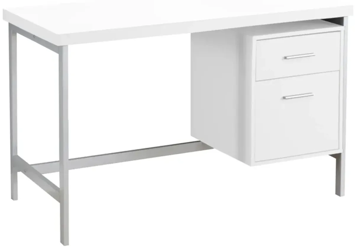 Monarch Specialties Computer Desk, Home Office, Laptop, Left, Right Set-Up, Storage Drawers, 48"L, Work, Metal, Laminate, White, Grey, Contemporary, Modern