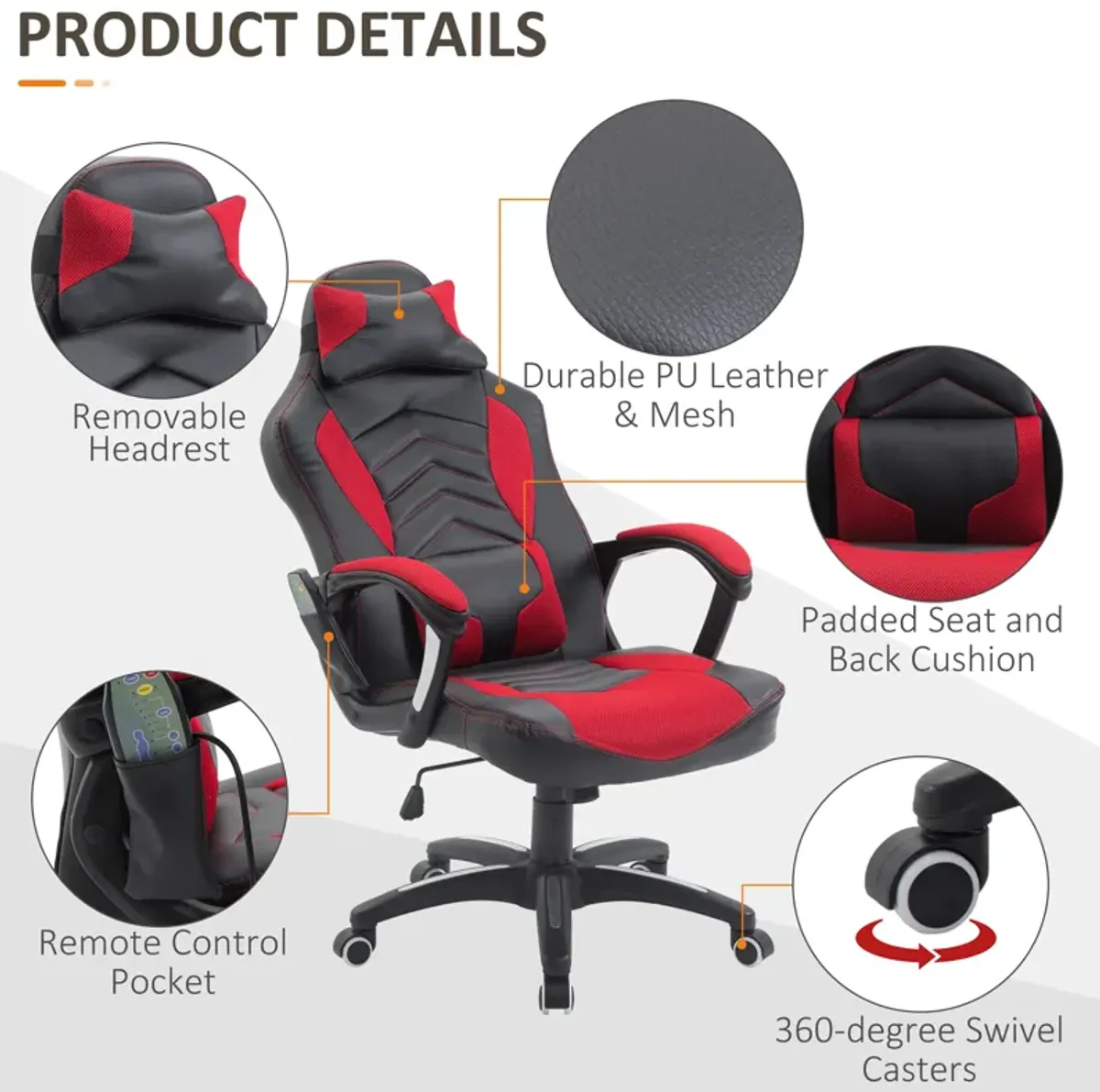 Office Ergomomic Heated Vibrating Massage Chair PU Leather  Swivel Computer Seat