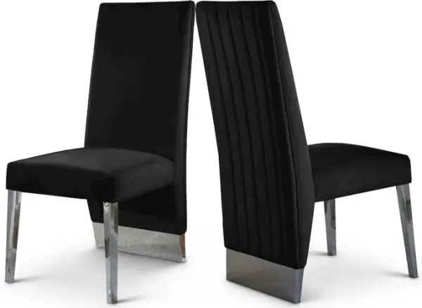 Meridian Furniture Porsha Black Velvet Dining Chair, Set of 2