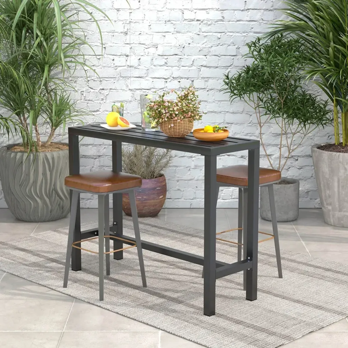 Outdoor Bar Table with Waterproof Top and Heavy-duty Metal Frame