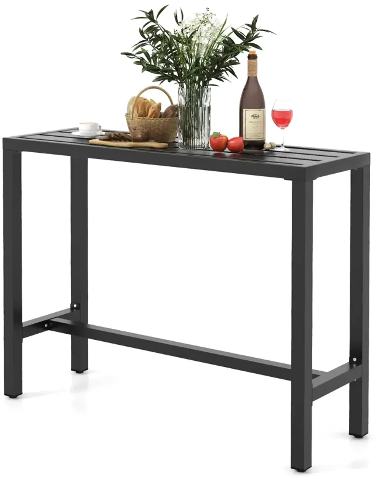 Outdoor Bar Table with Waterproof Top and Heavy-duty Metal Frame