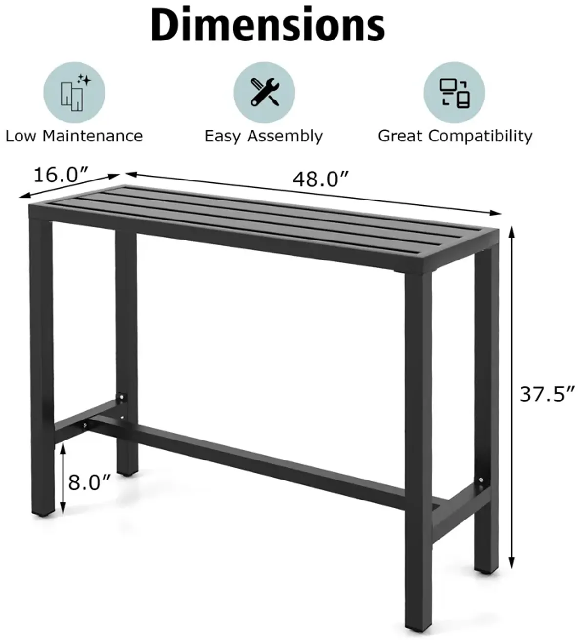 Outdoor Bar Table with Waterproof Top and Heavy-duty Metal Frame