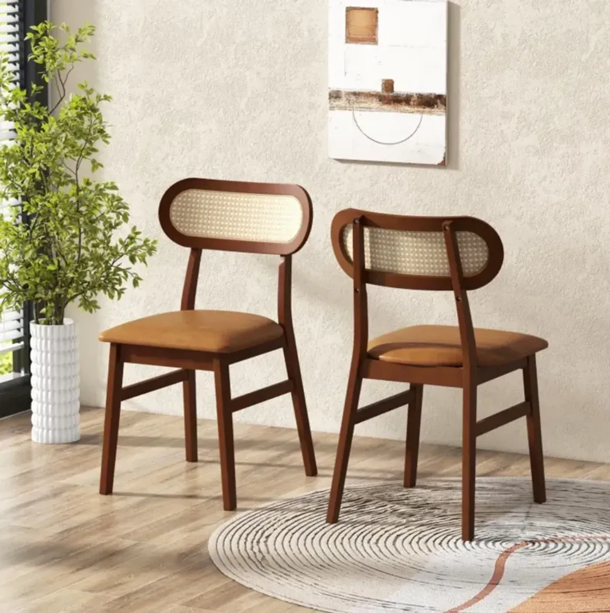 Hivvago Indoor Mid Century Wood Dining Chairs Set of 2  for Dining Room