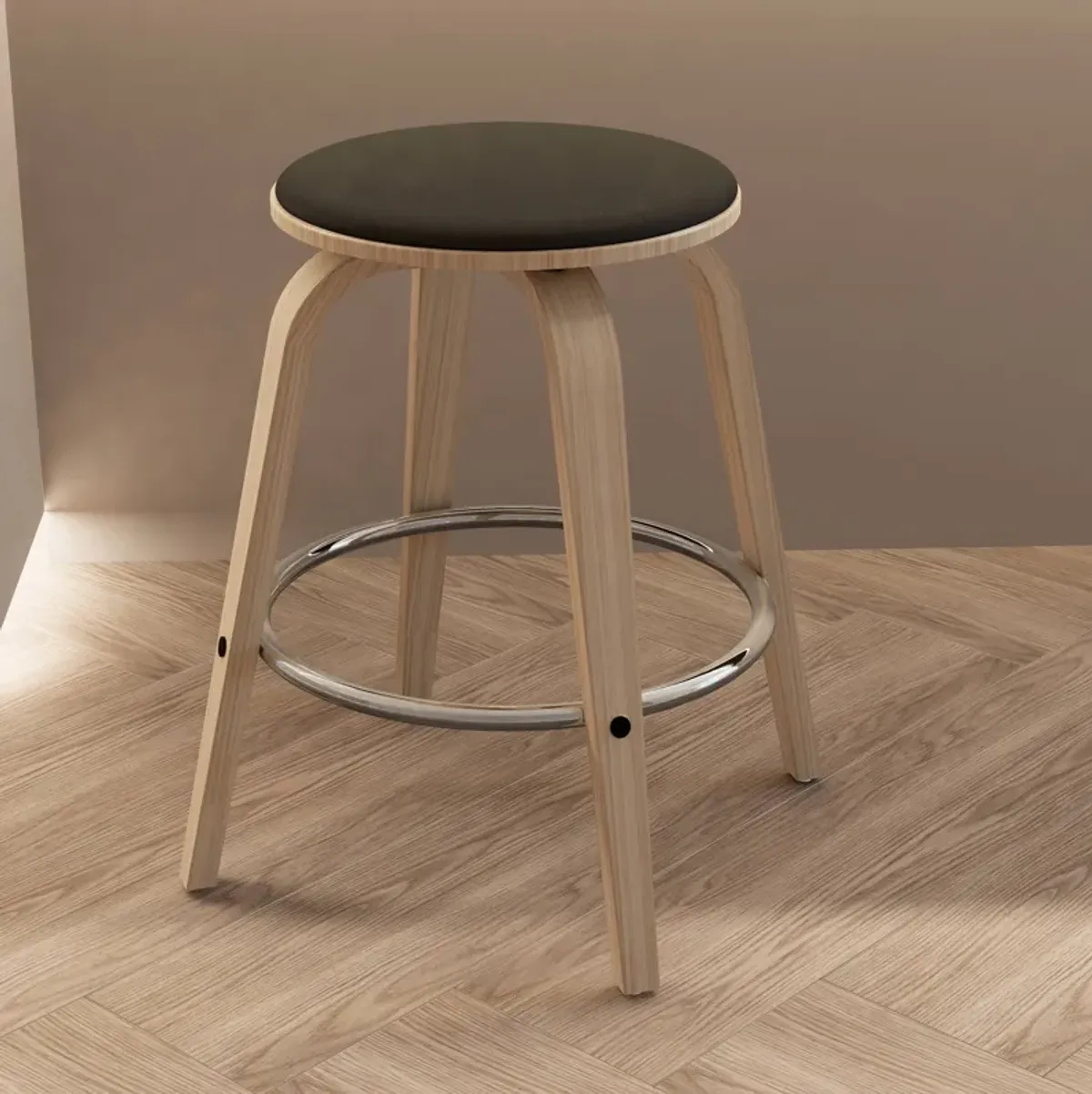 LeisureMod Pelya Modern Swivel Counter Stool Upholstered in Leather in Taupe