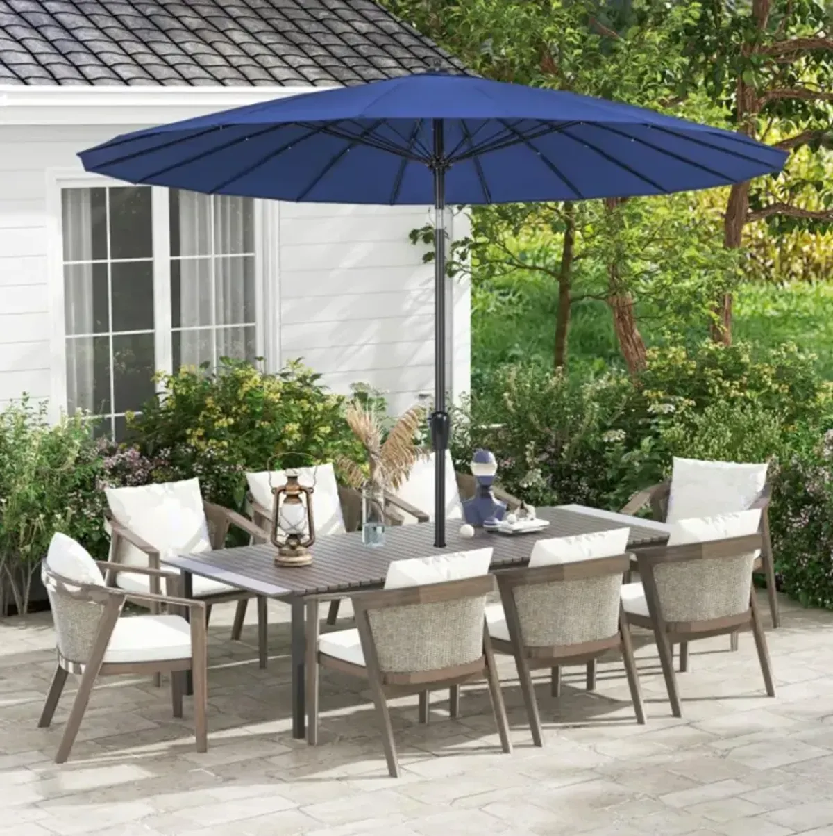 Hivvago 9 Feet Round Patio Umbrella with 18 Fiberglass Ribs