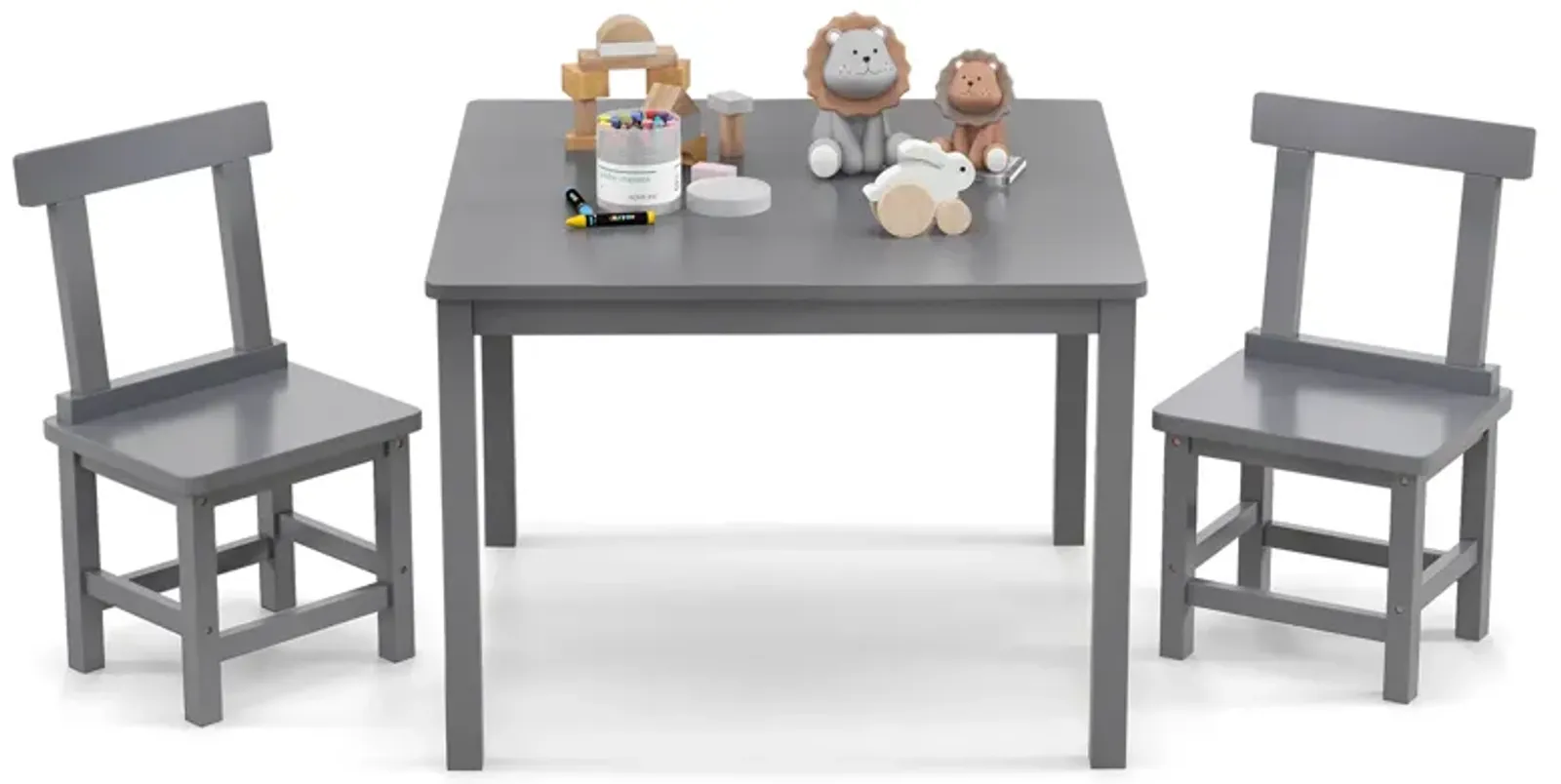 Wooden Kids Table and 2 Chairs Set with Anti-slip Foot Pads