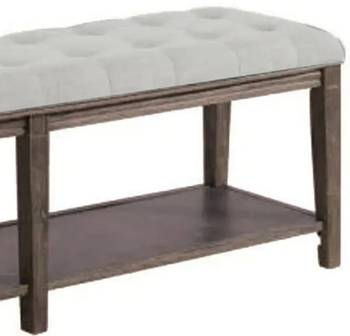 Bench with Button Tufted Seat and Open Shelf, Beige-Benzara
