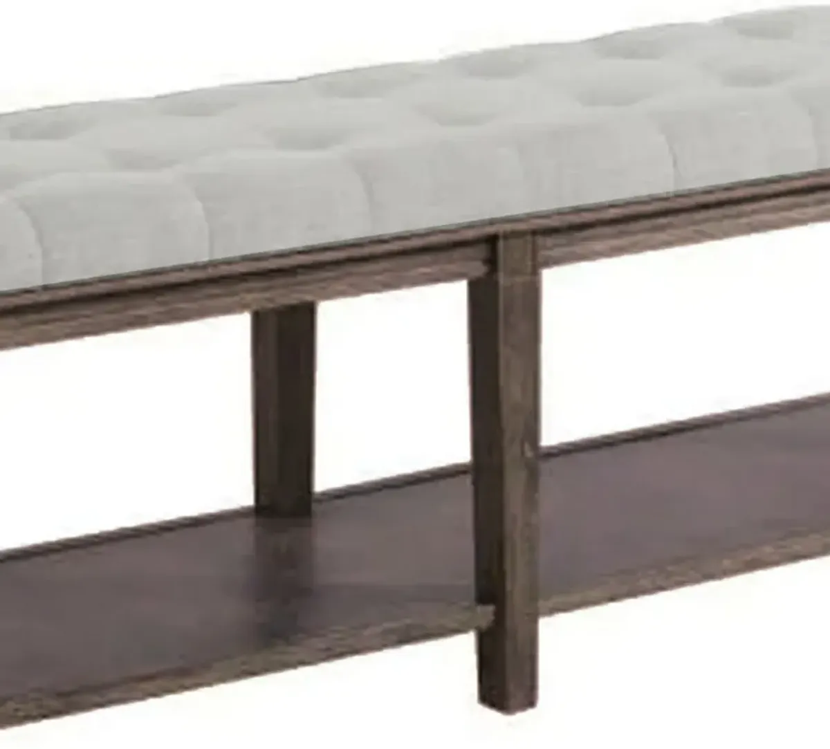 Bench with Button Tufted Seat and Open Shelf, Beige-Benzara