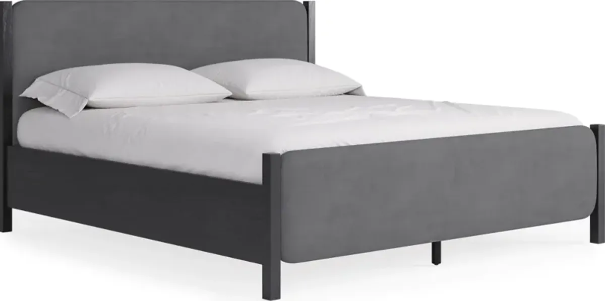 Elora California King-size Wood and Velvet Upholstered Bed in Jet and Charcoal