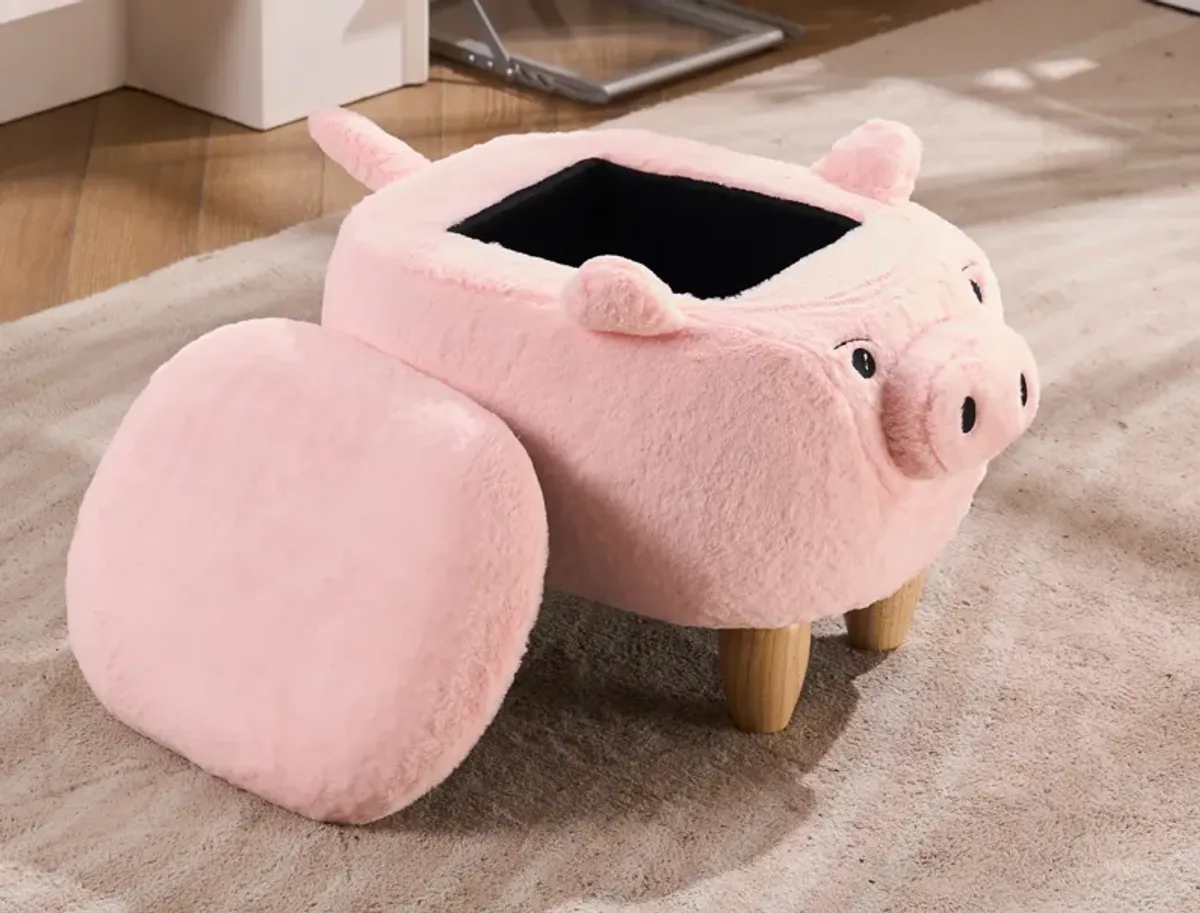 Pink Pig Fabric Storage Ottoman