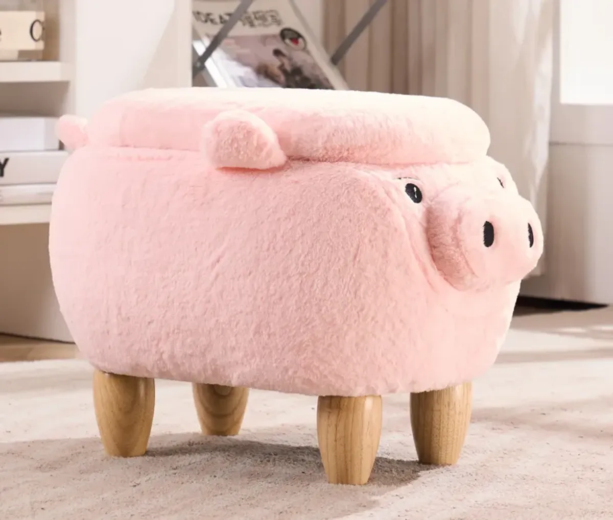 Pink Pig Fabric Storage Ottoman