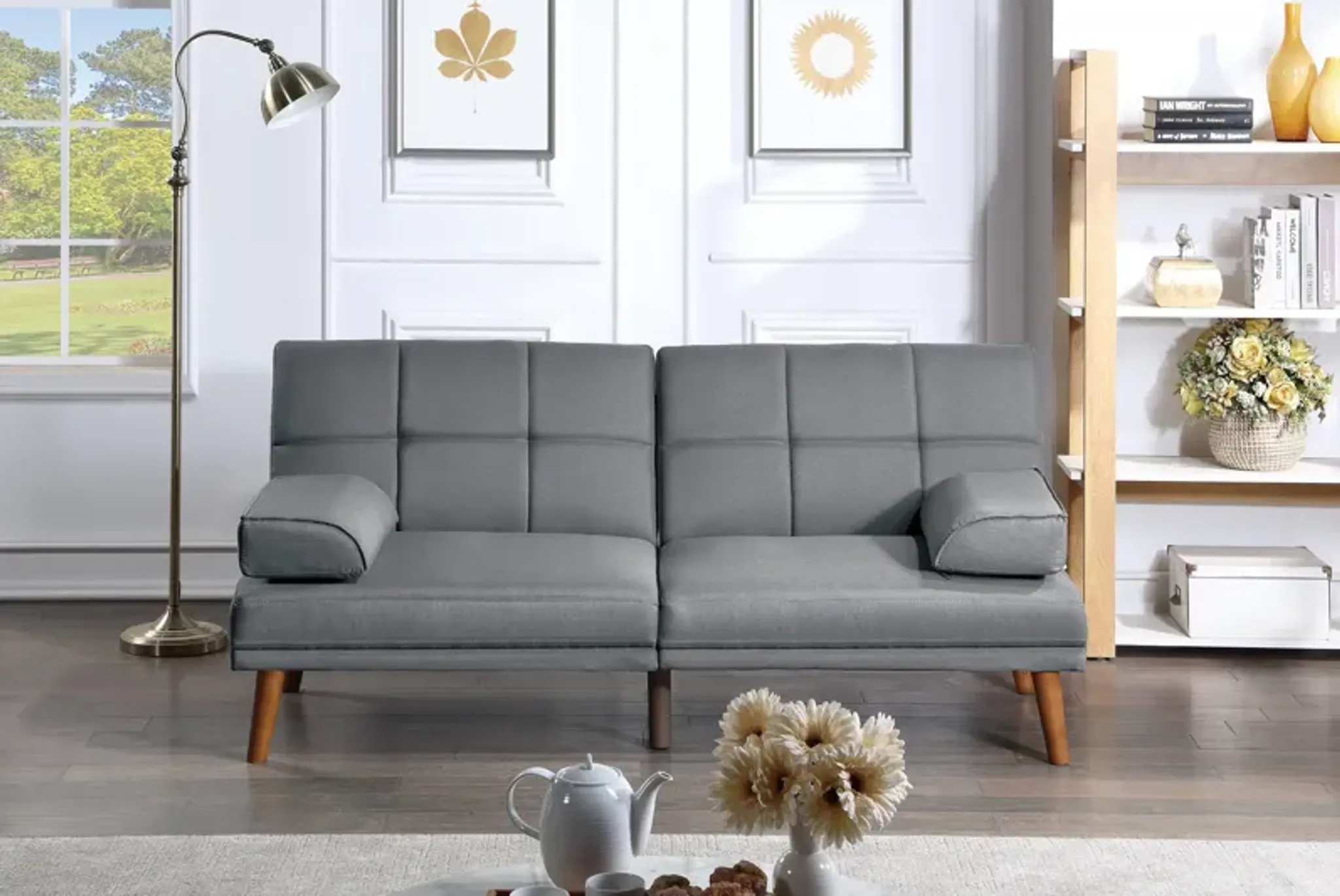 Blue Grey Color Polyfiber 2pc Sectional Sofa Set Living Room Furniture ...