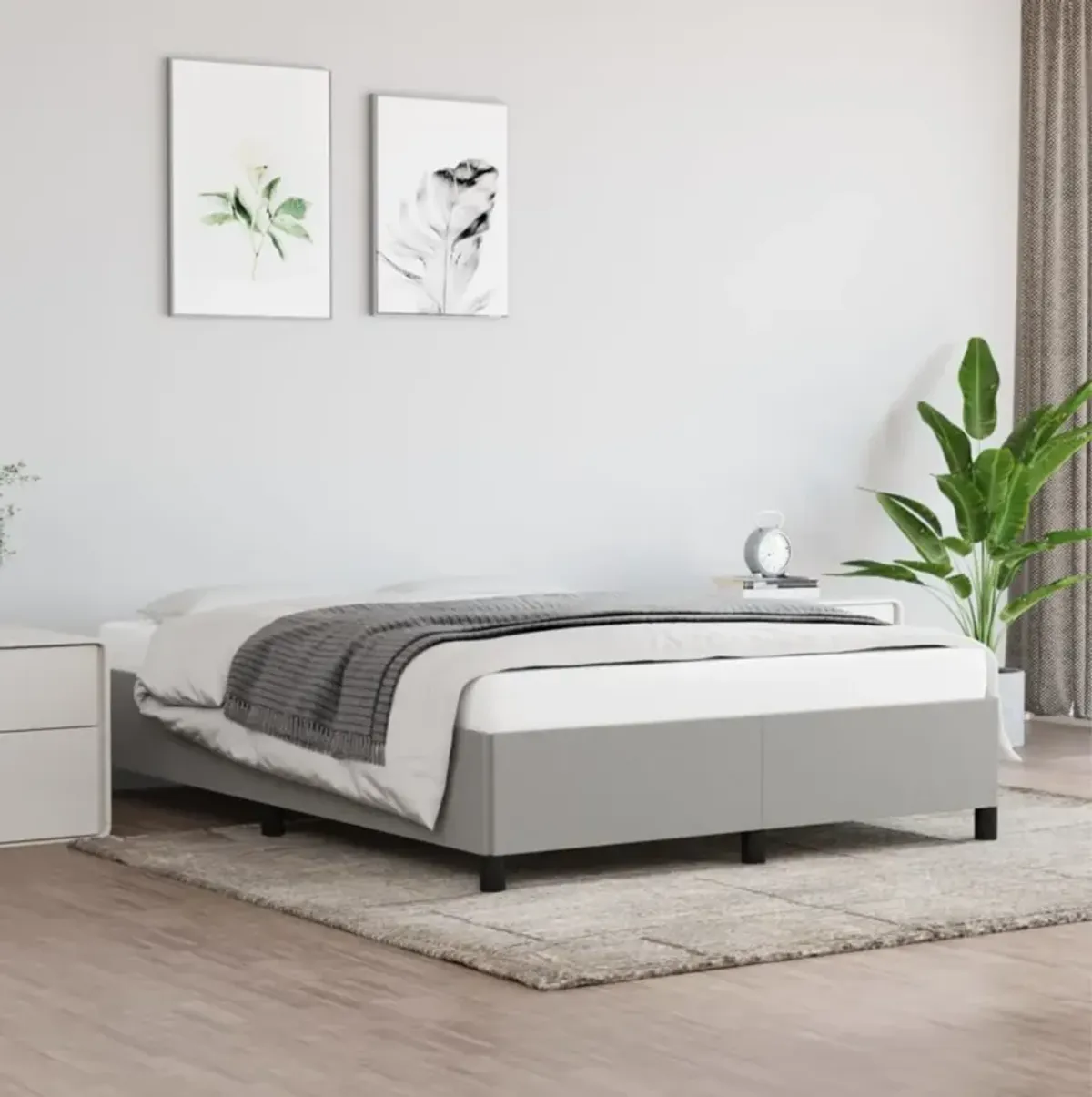 vidaXL Modern Fabric Bed Frame, Full/Double Bed Size, Light Gray - Essential Bedroom Furniture - Suitable for 53.9" x 74.8" Mattress