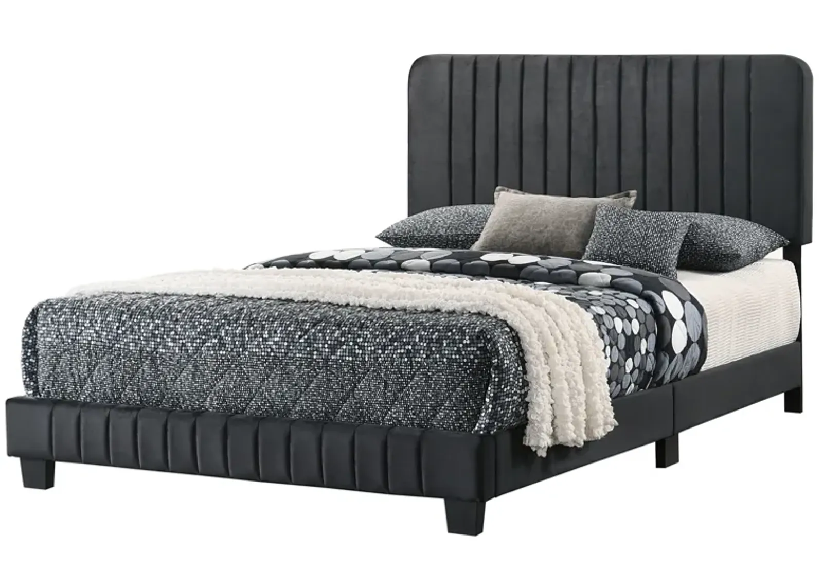 Lodi Velvet Upholstered Channel Tufted Queen Panel Bed