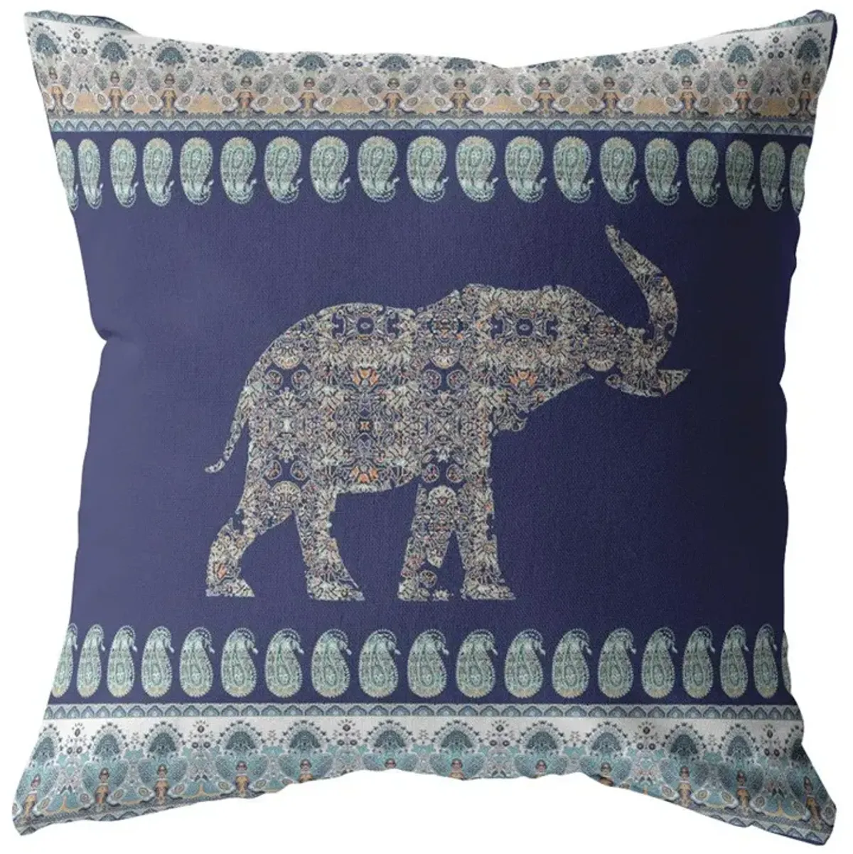 Hivvago 18"Navy Ornate Elephant Zippered Suede Throw Pillow