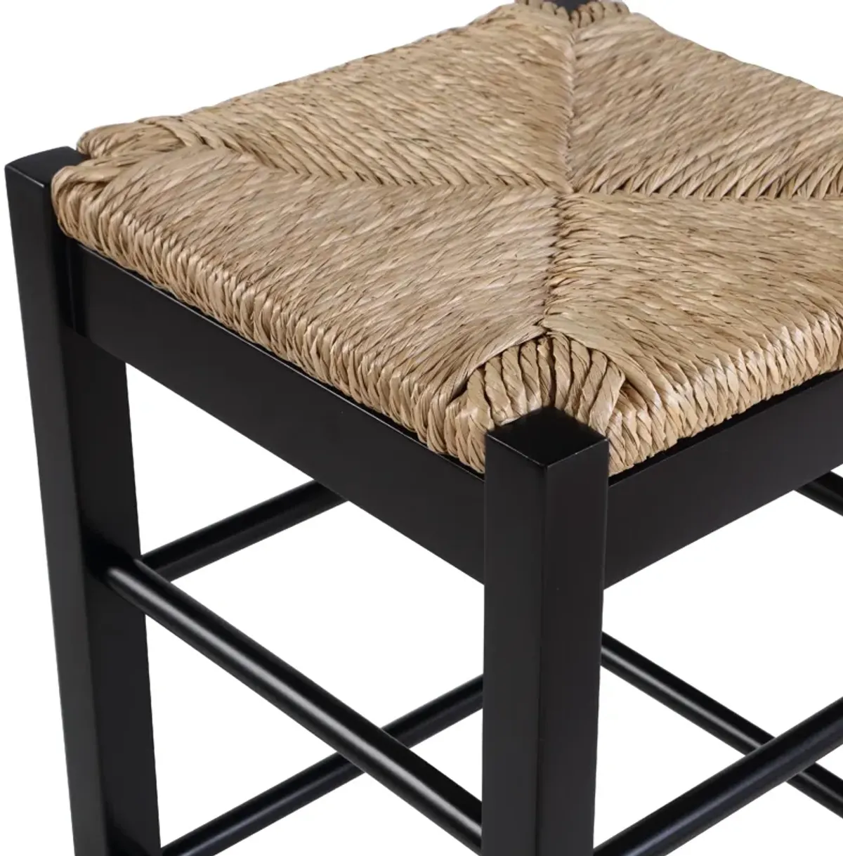 Chris 24 Inch Counter Stool with Wood Frame, Handwoven Rush Seat, Black-Benzara