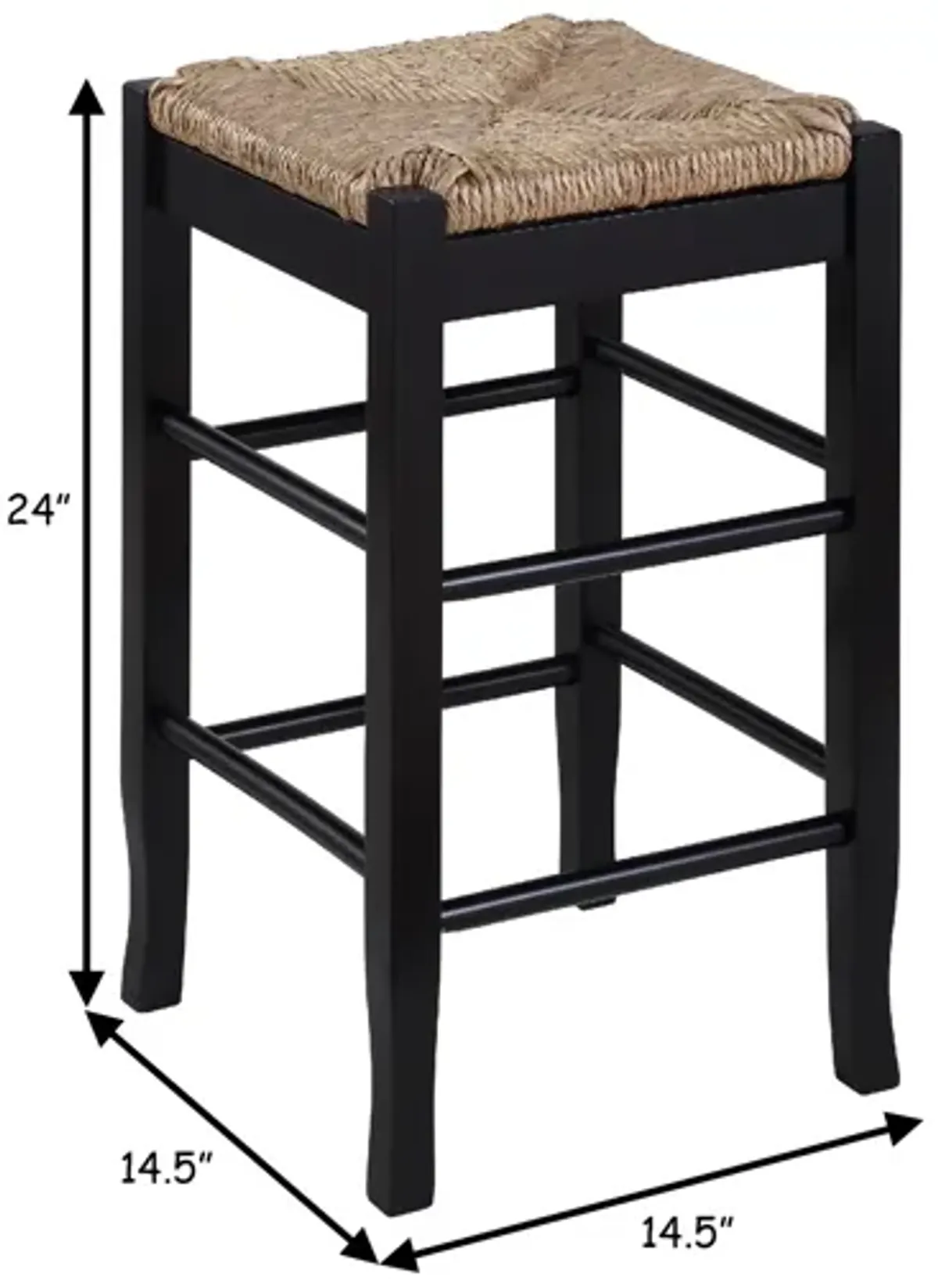 Chris 24 Inch Counter Stool with Wood Frame, Handwoven Rush Seat, Black-Benzara